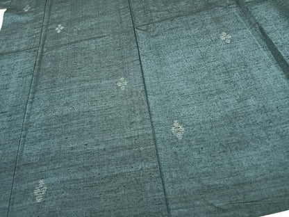 平和屋着物▽上質な紬　単衣　飛び亀甲柄　正絹　逸品　AAAW1423fy