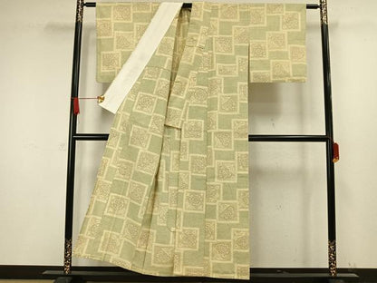 平和屋着物▽上質な紬 単衣 色紙花文 正絹 逸品 AAAW1424fy