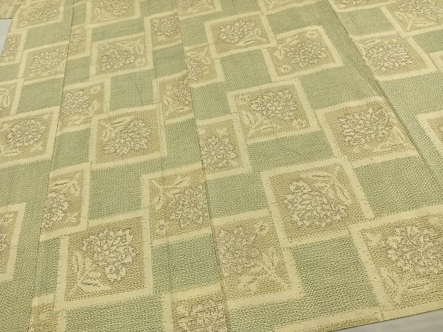平和屋着物▽上質な紬 単衣 色紙花文 正絹 逸品 AAAW1424fy