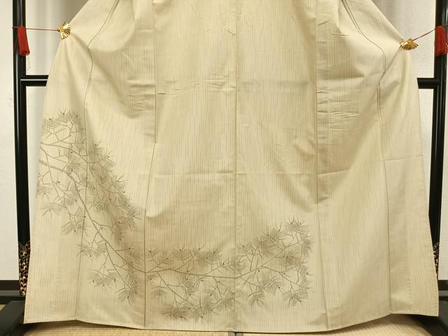 平和屋着物▽訪問着 単衣 紬地 枝葉文 正絹 逸品 AAAW1427fy