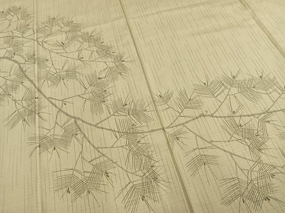平和屋着物▽訪問着 単衣 紬地 枝葉文 正絹 逸品 AAAW1427fy