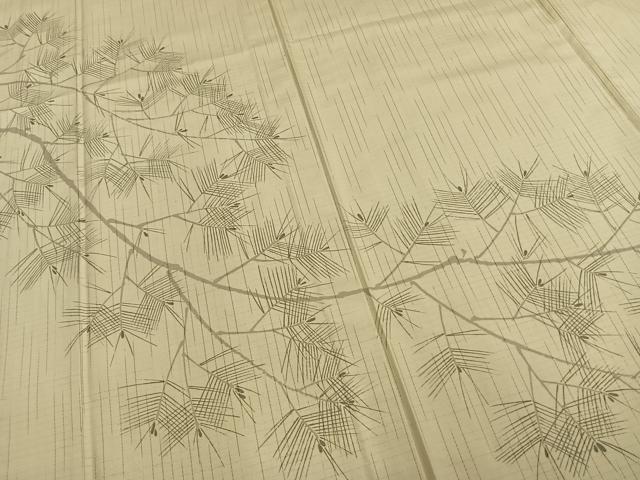 平和屋着物▽訪問着 単衣 紬地 枝葉文 正絹 逸品 AAAW1427fy