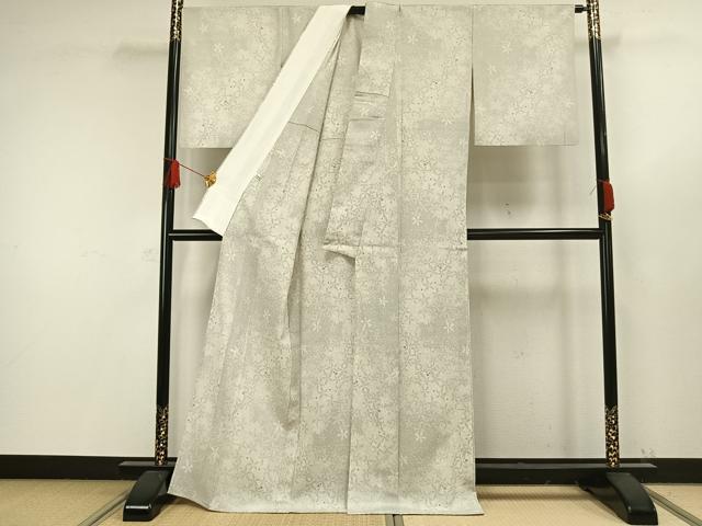 平和屋着物▽本塩沢　単衣　110亀甲　舞花文　正絹　逸品　AAAW1428fy