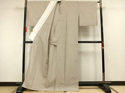 平和屋着物▽上質なお召 単衣 ふくれ織 縞 正絹 逸品 AAAW1429fy