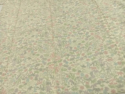 平和屋着物▽お召 単衣 草葉文 正絹 逸品 AAAW1432fy
