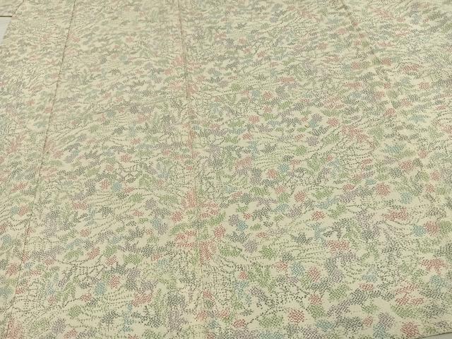 平和屋着物▽お召 単衣 草葉文 正絹 逸品 AAAW1432fy