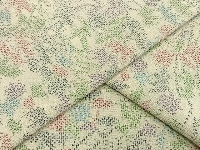 平和屋着物▽お召 単衣 草葉文 正絹 逸品 AAAW1432fy