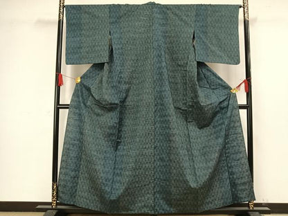 平和屋着物▽上質な紬 単衣 よろけ縞 正絹 逸品 AAAW1434fy