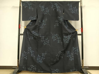 平和屋着物▽本塩沢 単衣 草花文 正絹 逸品 未使用 AAAW1435fy