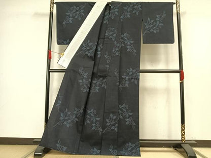 平和屋着物▽本塩沢 単衣 草花文 正絹 逸品 未使用 AAAW1435fy