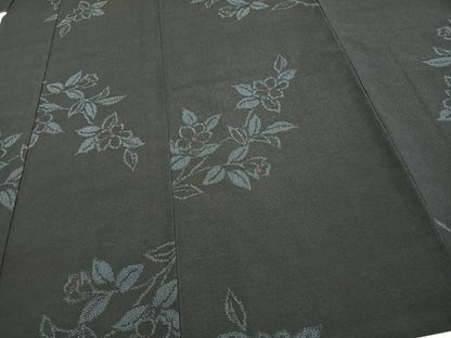 平和屋着物▽本塩沢 単衣 草花文 正絹 逸品 未使用 AAAW1435fy