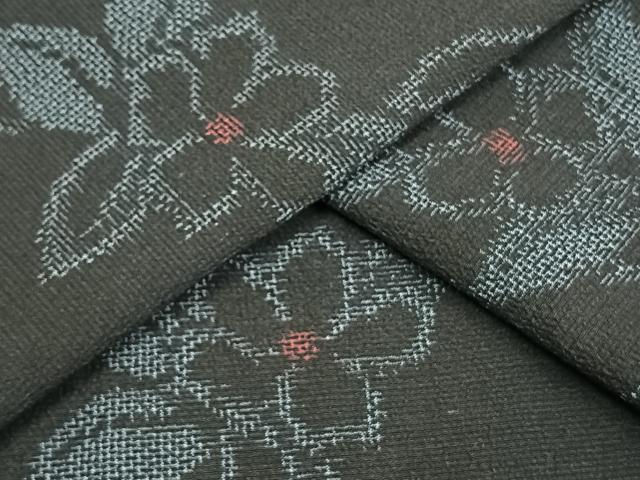 平和屋着物▽本塩沢 単衣 草花文 正絹 逸品 未使用 AAAW1435fy