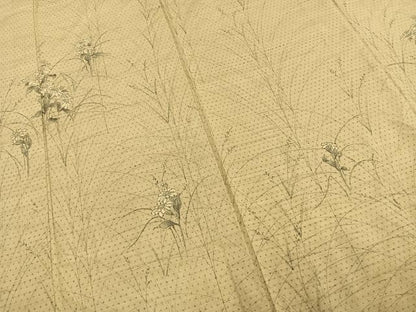 平和屋着物▽訪問着　単衣　紬地　手描き　草花文　正絹　逸品　AAAW1436fy