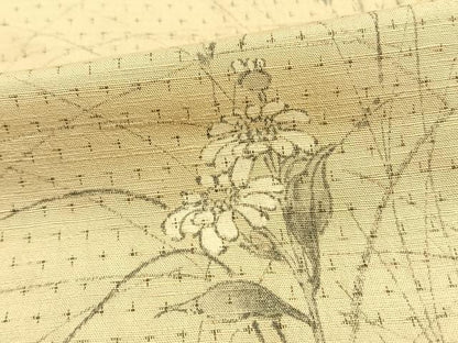 平和屋着物▽訪問着　単衣　紬地　手描き　草花文　正絹　逸品　AAAW1436fy