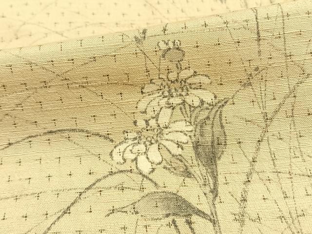 平和屋着物▽訪問着　単衣　紬地　手描き　草花文　正絹　逸品　AAAW1436fy