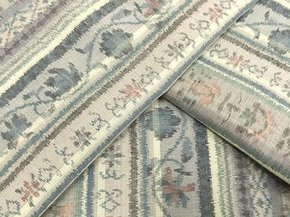 平和屋着物▽小千谷紬 単衣 草花間道 正絹 逸品 AAAW1439fy