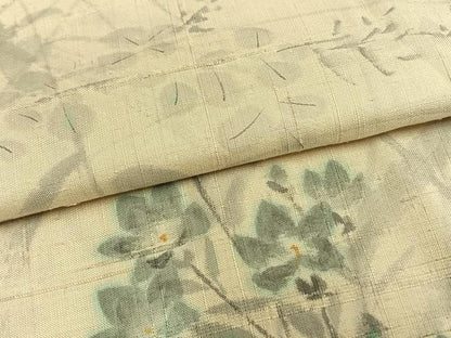 平和屋着物▽訪問着 単衣 生紬 手描き 草花文 正絹 逸品 AAAW1441fy