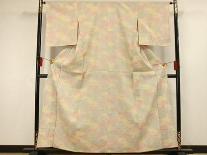 平和屋着物▽お召 単衣 麻の葉文様 正絹 逸品 未使用 AAAW1442fy