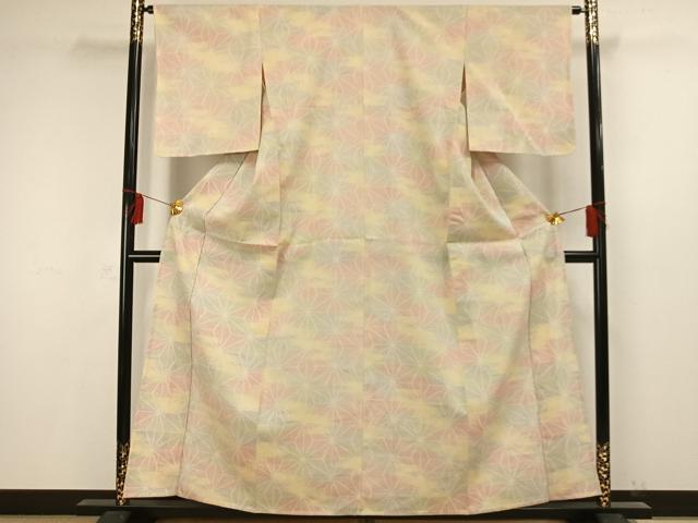 平和屋着物▽お召 単衣 麻の葉文様 正絹 逸品 未使用 AAAW1442fy