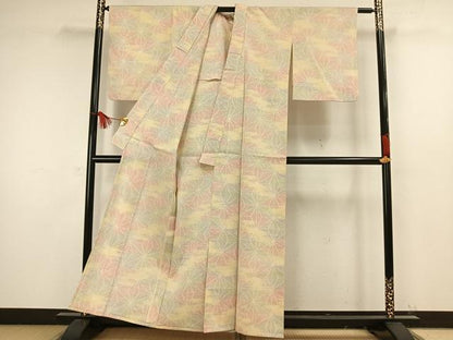 平和屋着物▽お召 単衣 麻の葉文様 正絹 逸品 未使用 AAAW1442fy
