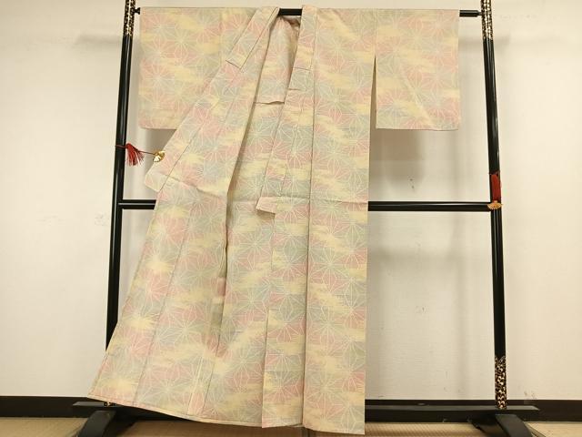 平和屋着物▽お召 単衣 麻の葉文様 正絹 逸品 未使用 AAAW1442fy