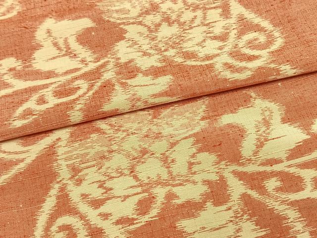 平和屋着物▽上質な紬 単衣 花唐草文 正絹 逸品 AAAW1445fy