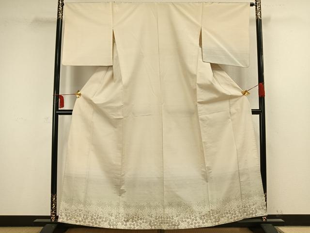 平和屋着物▽訪問着 単衣 紬地 草花文 正絹 逸品 AAAW1446fy