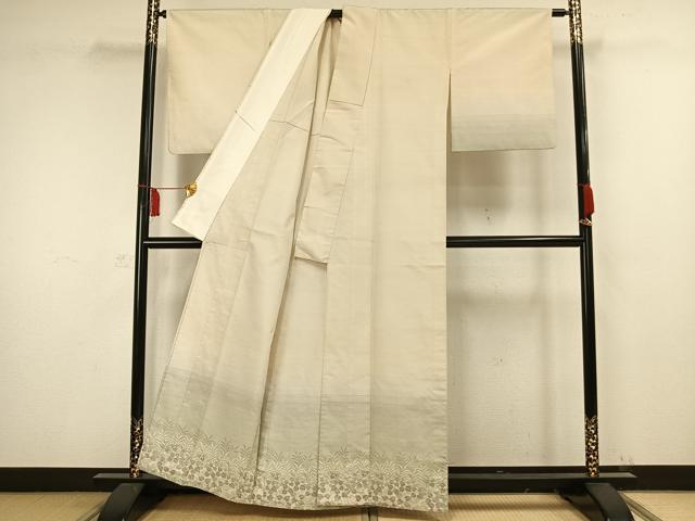 平和屋着物▽訪問着 単衣 紬地 草花文 正絹 逸品 AAAW1446fy