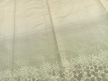 平和屋着物▽訪問着 単衣 紬地 草花文 正絹 逸品 AAAW1446fy