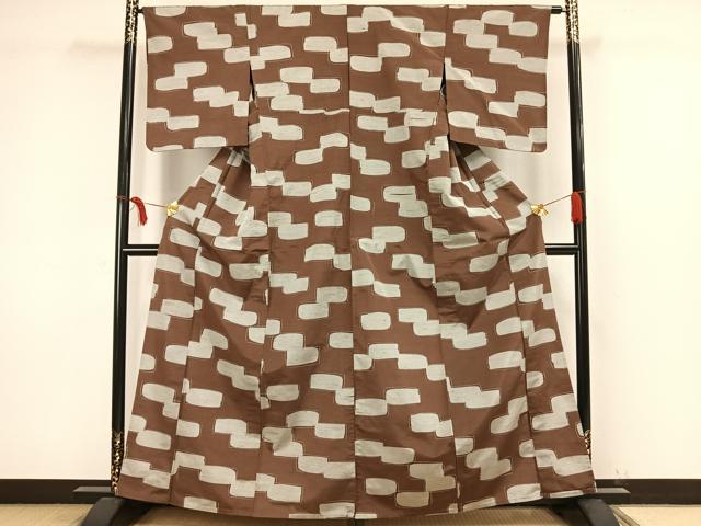 平和屋着物▽上質な紬 単衣 抽象文 正絹 逸品 AAAW1447fy