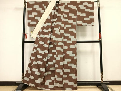 平和屋着物▽上質な紬 単衣 抽象文 正絹 逸品 AAAW1447fy