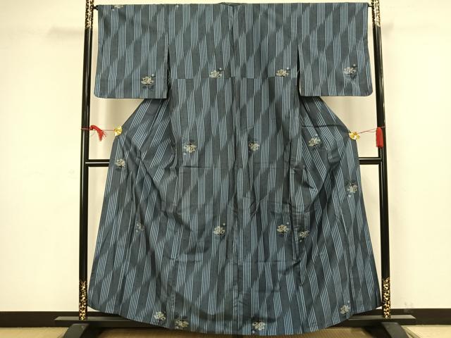 平和屋着物▽上質な紬　単衣　草花文　正絹　逸品　AAAW1448fy