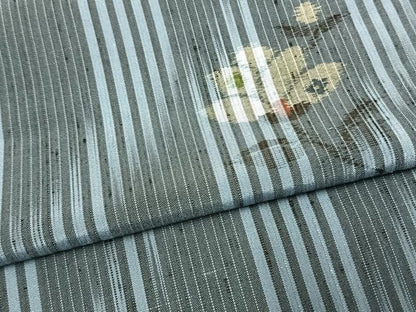 平和屋着物▽上質な紬　単衣　草花文　正絹　逸品　AAAW1448fy