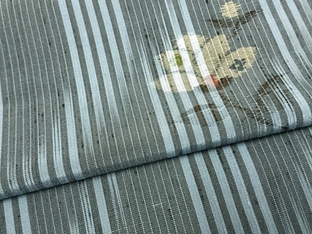 平和屋着物▽上質な紬　単衣　草花文　正絹　逸品　AAAW1448fy
