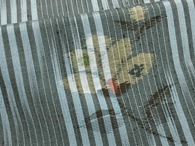 平和屋着物▽上質な紬　単衣　草花文　正絹　逸品　AAAW1448fy