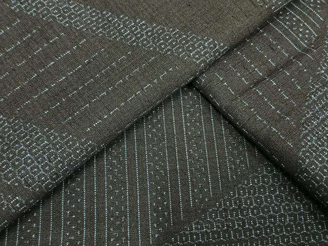 平和屋着物▽結城紬　単衣　80亀甲　斜縞　正絹　逸品　未使用　AAAW1451fy
