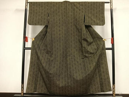 平和屋着物▽上質な紬 単衣 麻の葉文様 正絹 逸品 AAAW1455fy