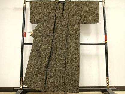 平和屋着物▽上質な紬 単衣 麻の葉文様 正絹 逸品 AAAW1455fy