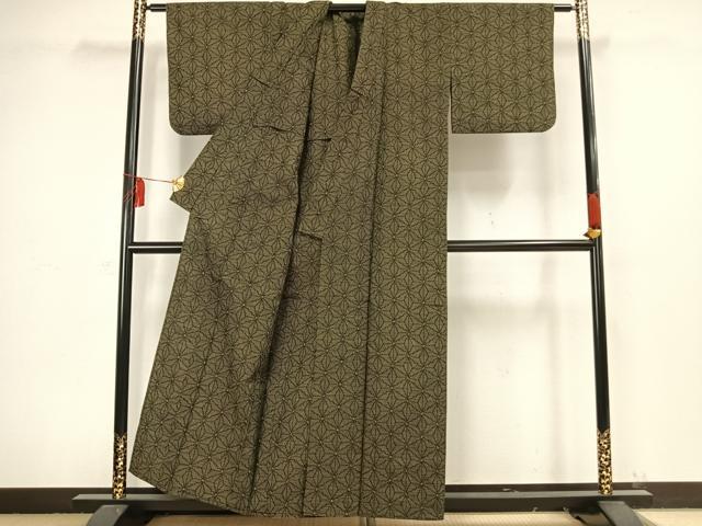 平和屋着物▽上質な紬 単衣 麻の葉文様 正絹 逸品 AAAW1455fy
