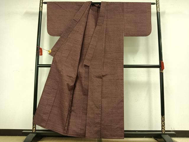 平和屋着物▽上質な紬 単衣 横段文 正絹 逸品 AAAW1456fy
