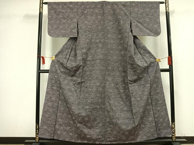 平和屋着物▽上質な紬　単衣　幾何学文　正絹　逸品　AAAW1458fy