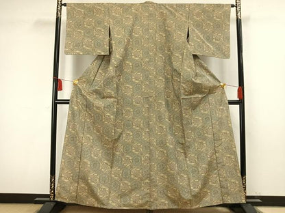 平和屋着物▽上質な紬 単衣 亀甲花文 正絹 逸品 AAAW1459fy