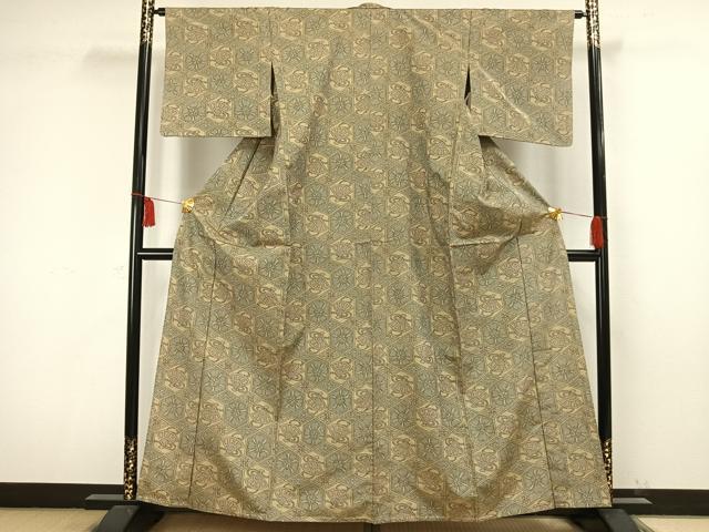 平和屋着物▽上質な紬 単衣 亀甲花文 正絹 逸品 AAAW1459fy