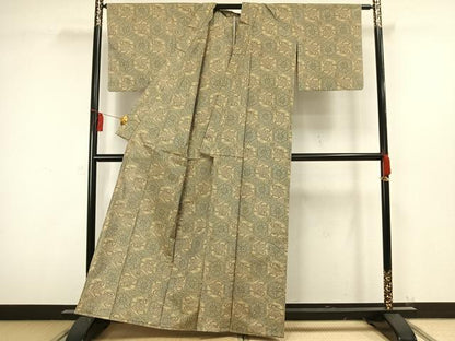 平和屋着物▽上質な紬 単衣 亀甲花文 正絹 逸品 AAAW1459fy