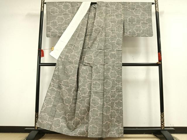 平和屋着物▽上質な紬 単衣 雪輪文 正絹 逸品 AAAW1460fy