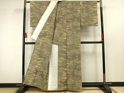平和屋着物▽上質な紬 単衣 草花文 正絹 逸品 AAAW1461fy