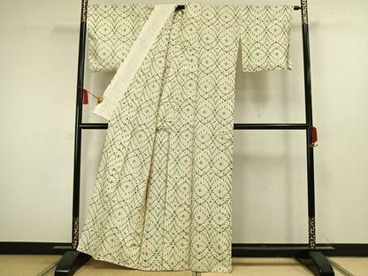 平和屋着物▽上質な紬　単衣　琉球絣　正絹　逸品　AAAW1462fy