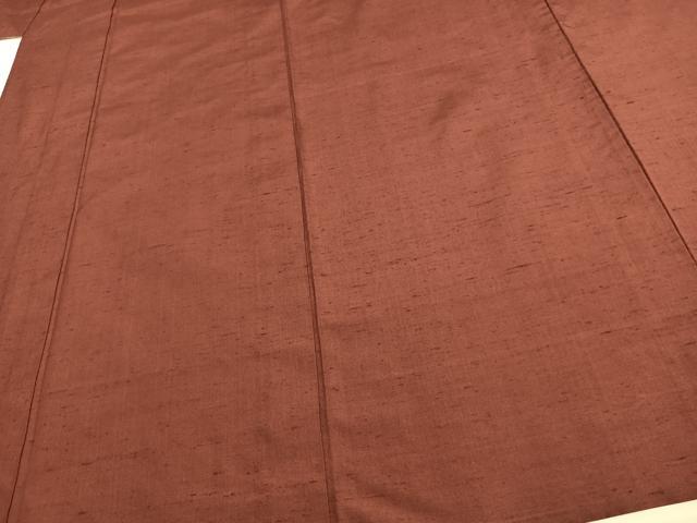 平和屋着物▽石川県指定無形文化財　牛首紬　白山工房　手織り　単衣　色無地　本草木染　海老茶色　反端付き　正絹　逸品　AAAW1465fy