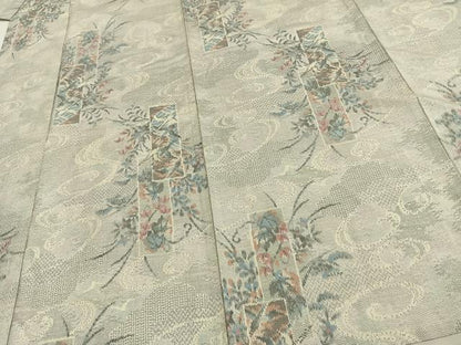 平和屋着物▽上質な紬 単衣 色紙草花文 正絹 逸品 未使用 AAAW1467fy