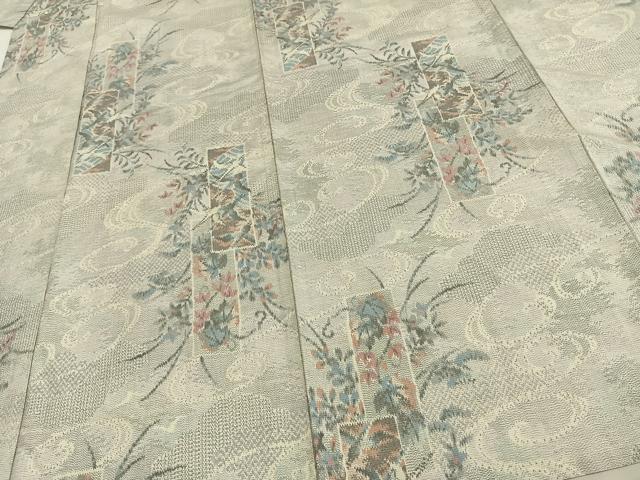 平和屋着物▽上質な紬 単衣 色紙草花文 正絹 逸品 未使用 AAAW1467fy